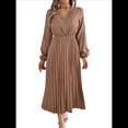 thumbnail image 2 of Vestido Informal de Otoño para Mujer, de Larga, con Escote en V y Pliegues, Corte A. Caqui M, 2 of 7