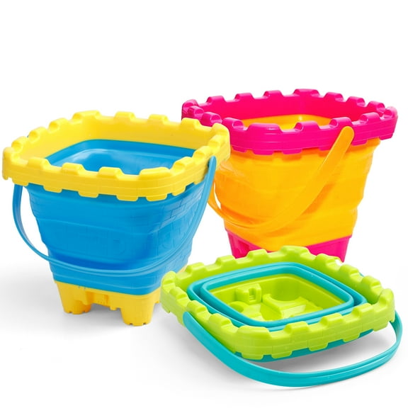 Jumbo Beach Sand Bucket Toy for Kids, 3L Collapsible Sandbox Pail, 3 PCS Easter Buckets, Multi Use Tool for Garden, Planting, Camping, Storage Fishing, Washing, Summer Holiday Travel Birthday Gifts