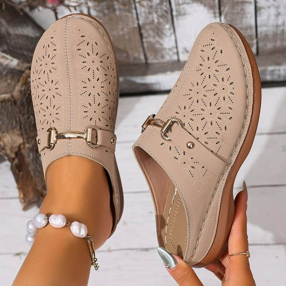 Sandals for Women Women Leisure Style Solid Color Versatile Slope Heel Large Baotou Cool Slippers