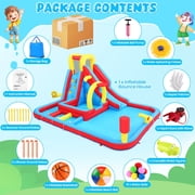 Adnoom Inflatable Water Slide for Bid Kids, Bounce House with Obstacle Course, Dual Pools, Slide, Basketball Hoop, Climbing Wall, Water Cannon, Jumping Castle without Blower, Water Park for Backyard