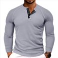 thumbnail image 1 of Camiseta Henley de Larga para Hombre, Informal, con Botones, Suave, Elástica, Básica, con Diseño de Gofre, para Otoño. Gris S, 1 of 6