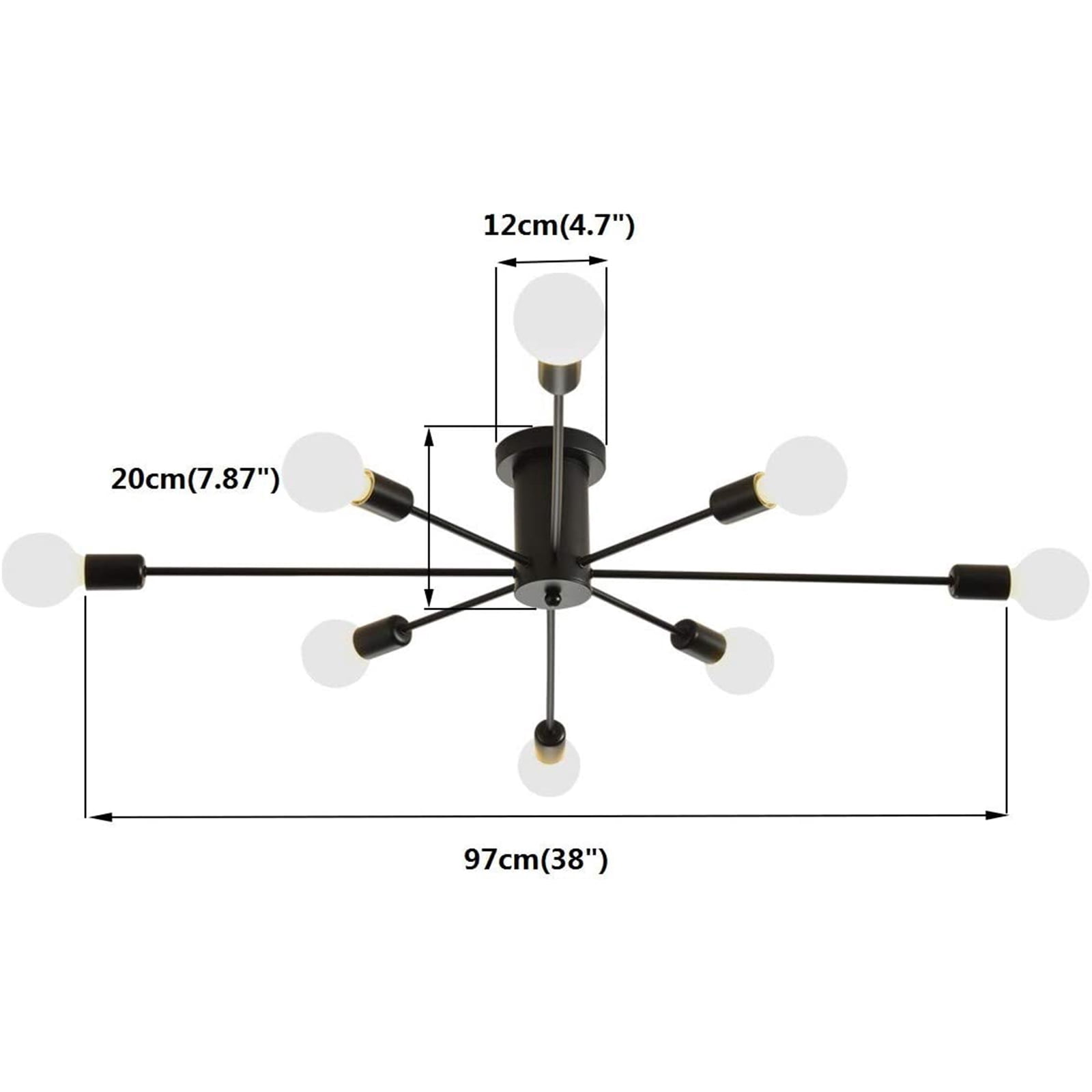 Garwarm Modern Sputnik Chandelier 8-Light Industrial Ceiling Lights Fixture 38" Black Semi Flush Mount Ceiling Light with E26 Base Sputnik Lights Fixture for Dining Room Bedroom