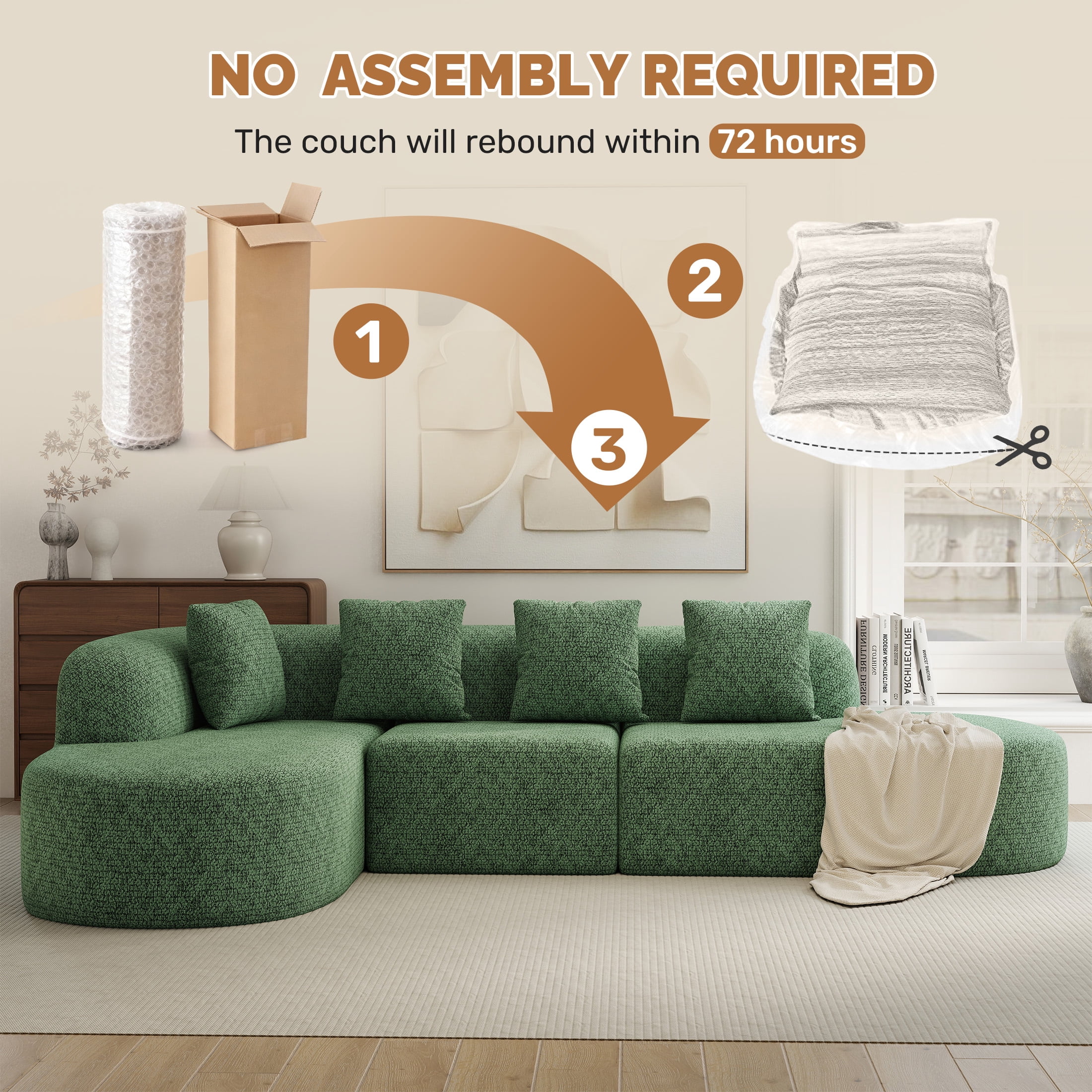 Daluvenix 114 Inch Boneless Couches for Living Room Modern Modular Sectional Sofa with Left Chaise L-Shape Cloud Sectional Couch