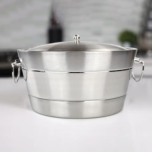 BREKX Insulated Stainless Steel Ice Bucket with Lid for Parties - Ribbed Anchored Double-Walled Large Ice Bucket for Extended Chill - Champagne Bucket for Mimosa Bar Supplies - Lar