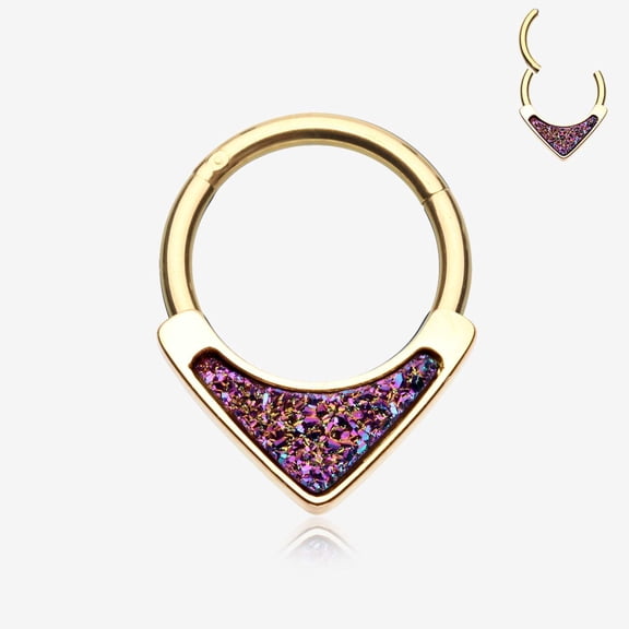 Golden Druzy Stone Sparkle Chevron Seamless Clicker Hoop Ring