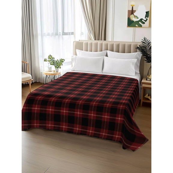 King Size Flat Sheet Only,Red Black Classic Check Soft Top Bed Sheets Breathable Bedding Sheet Minimalist Grids Microfiber Hotel Luxury Top Sheets