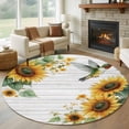 thumbnail image 3 of Summer Sunflower Round Area&nbsp;Rug 7ft Leaves Hummingbird Vintage Wood Grain Non-Slip&nbsp;Washable Circle Rugs Soft Felt Indoor Floor Mat for Bedroom Kitchen Living Room Bathroom, 3 of 9