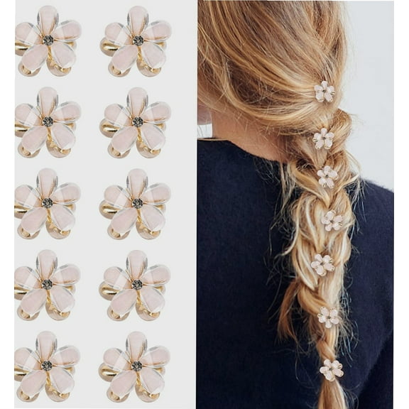 10 Pcs Mini Diamond Hair Claw Clips,Small Hair Clips Flower Hairpins Hair Accessories for Women,Girls,Sweet Mini Barrettes Hair Styling Accessories for Photograph,Daily,Party,Wedding (White)