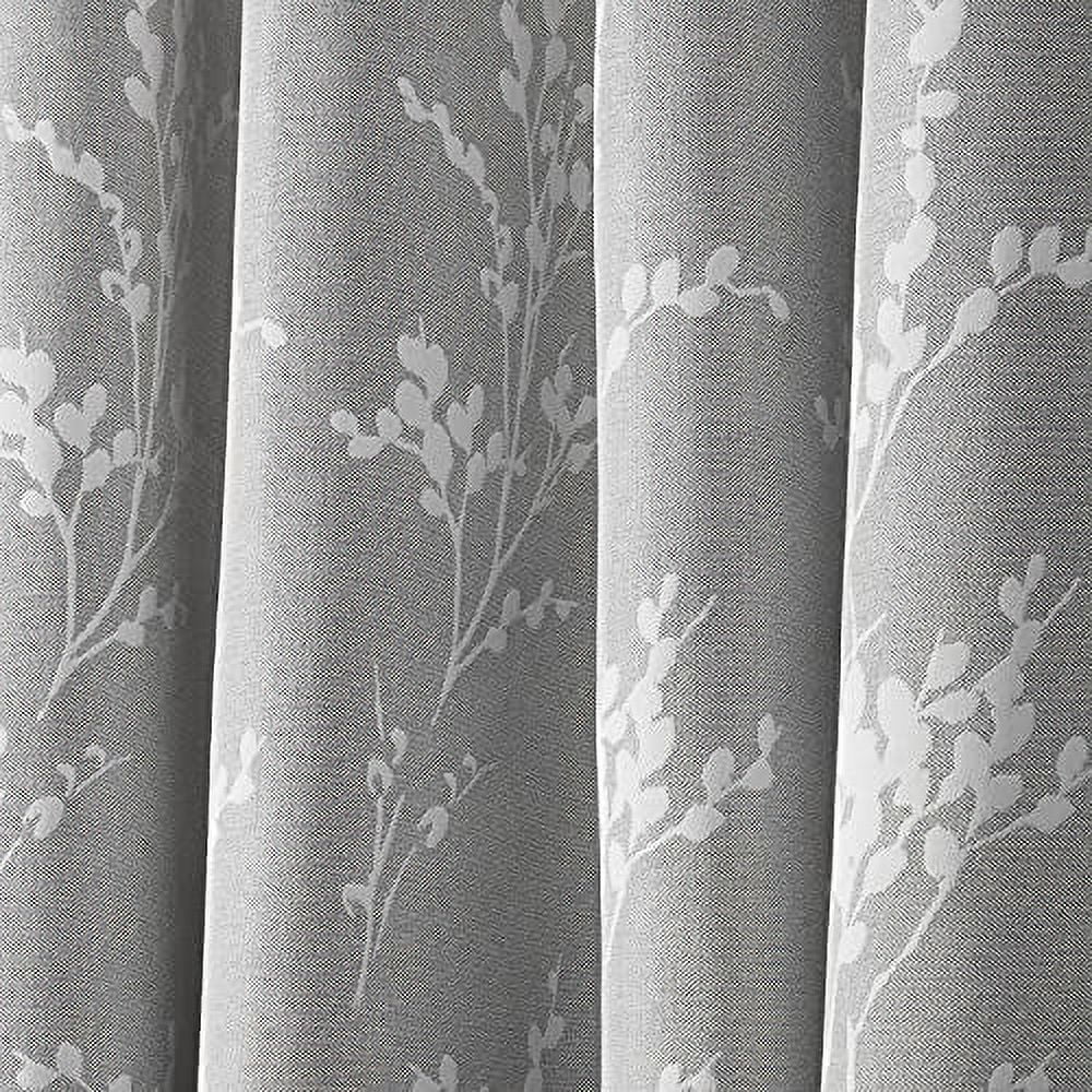 Nicole Miller Turion Floral Room Darkening Blackout Grommet Top Curtain Panel Pair, 52"x108", Ash Grey