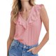 thumbnail image 1 of Top sin mangas con dobladillo con volantes para mujer, cuello en V, Color puro, transpirable, camiseta sin mangas de verano a la moda, rosa, XXL, 1 of 6