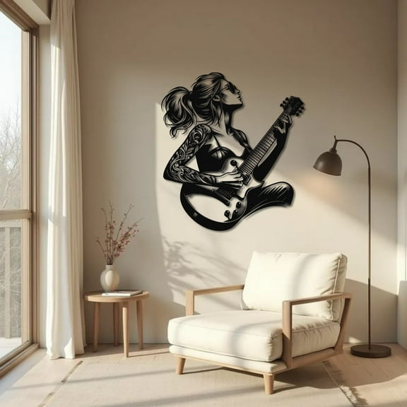 Cool Female Guitarist Metal Wall Art