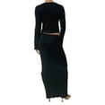 thumbnail image 6 of Sedceaty Women Autumn 2 Pieces Outfits, Solid Color Knitted Ribbed Long Sleeve Button-Down Cardigan Tops + Long Skirts Set, 6 of 8