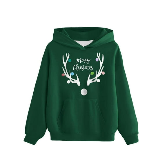 TFEOQRY Tween Girls and Boys Christmas Sweatshirts Christmas Printed Round Neck Hoodies Long Sleeved Hooded Sweatshirts Olive Green