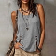 thumbnail image 4 of Karymi Womens T Shirts Round Neck Gingham Plaid Sleeveless Tank Top, Side Button Split Hem Loose Fit Casual Vest, Lightweight Summer Daily Blouse Womens Workout Tops, 4 of 9