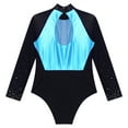 thumbnail image 4 of YONGHS Girls Shiny Rhinestone Mesh Splice Leotards Gymnastics One-Piece Bodysuit Dancewear Light Blue 8, 4 of 5