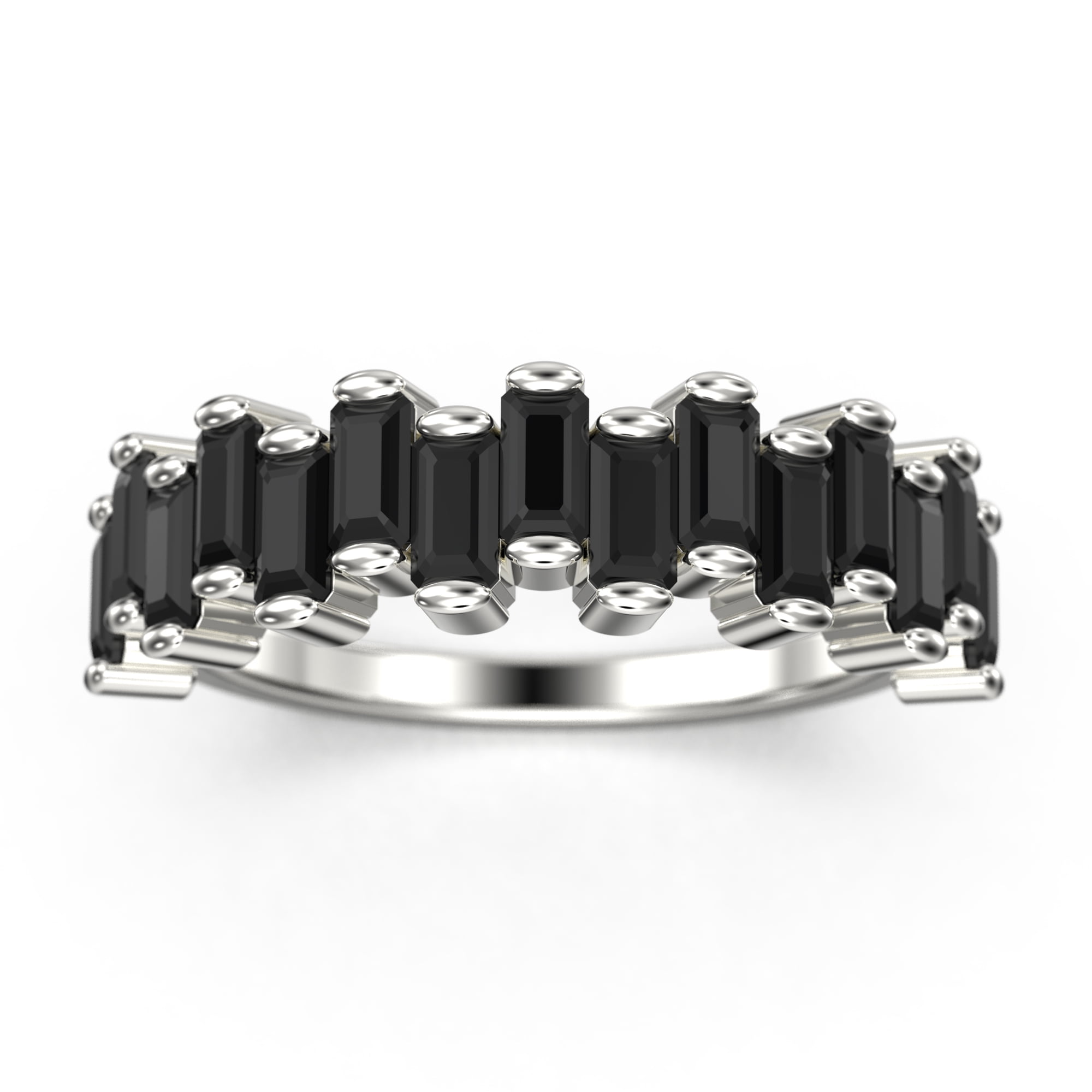 Alternating Wave of Baguette black diamond moissanite Wedding Ring 10k White Gold