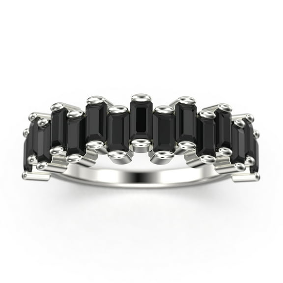 Alternating Wave of Baguette black diamond moissanite Wedding Ring 10k White Gold