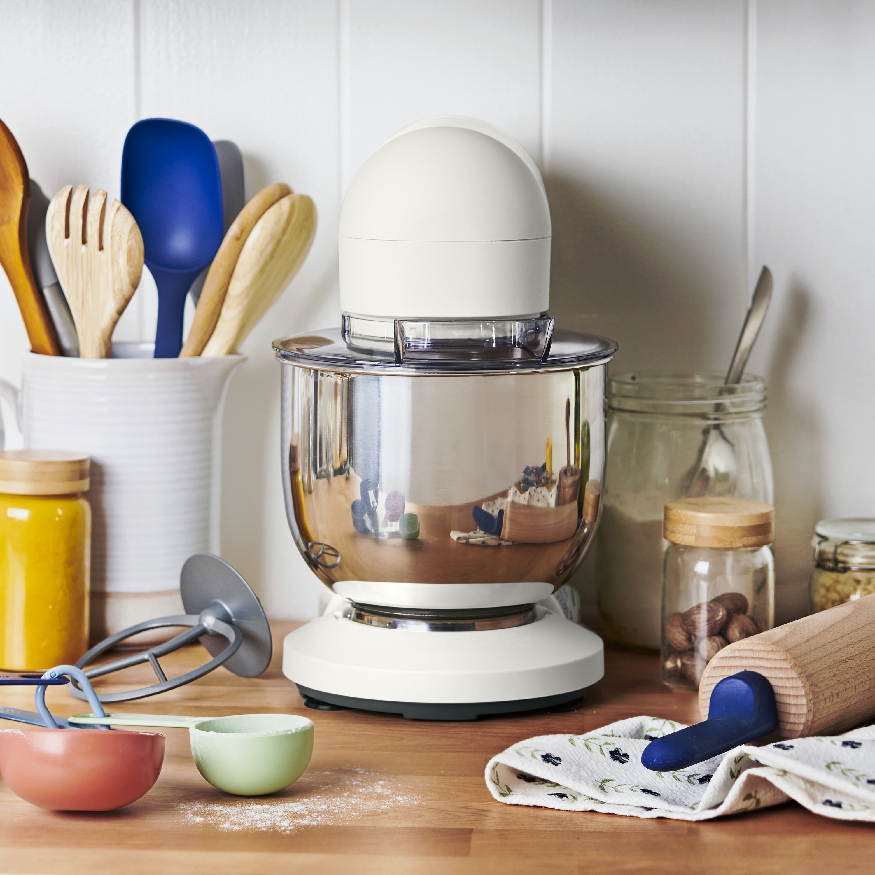 Beautiful 3.5 Qt Stand Mixer with Flat Beater, Dough Hook, Balloon Whisk, Wildflower White Icing by Drew Barrymore