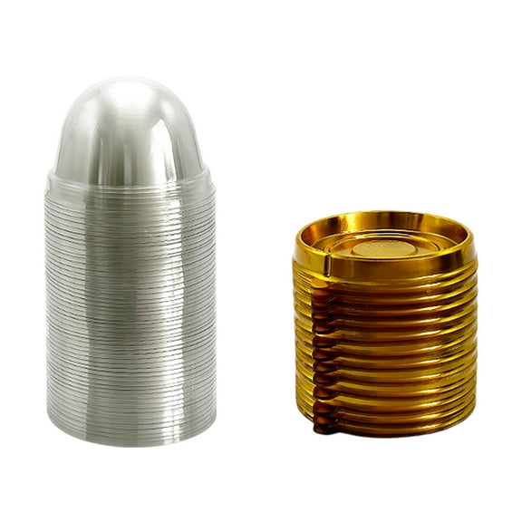50 Set Clear Mini Cake Box, Round Cupcake Holders Egg-Yolk Puff Container Mooncake Dome Boxes Baking Packing Box (Gold, 3.1 inch)