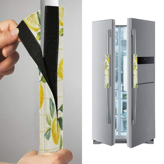 2 Pack Universal Adjustable Appliance Handle Covers for Fridge Oven Dishwasher Kitchen Decor Lemons and Leaves