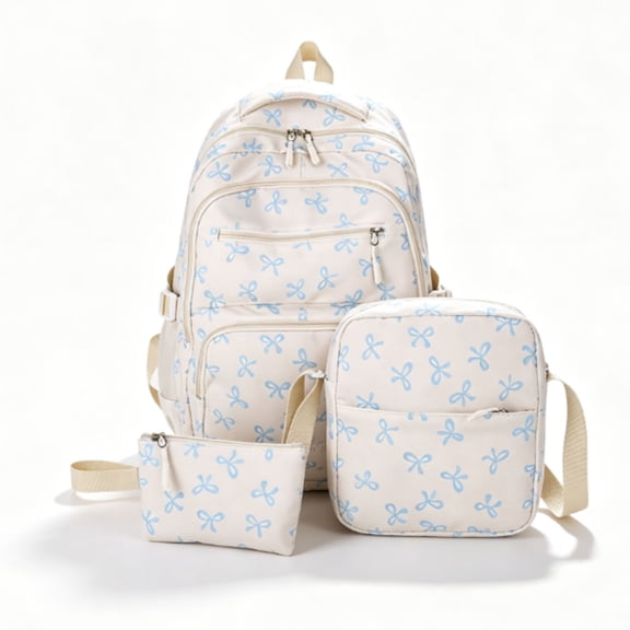 Bow Backpack, Coquette Backpack for Women, backpack Shoulder Bag 3PCS Set, Cute Large Capacity Versatile Rucksack,Blue,Blue