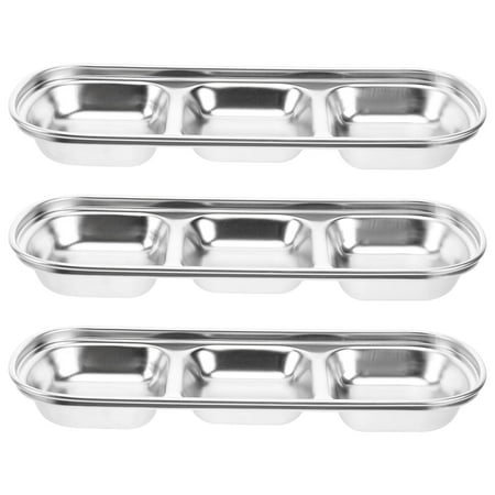 

3pcs Creative Hot Pot Dipping Bowl Stainless Steel Sauce Dish Seasoning Dish Saucer Appetizer Plates for Home Restaurant (3 Grid