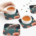 thumbnail image 3 of KLL Drink Coasters Set Square of 4,PU Leather Absorbent Coasters Set Decorative Coffee Cup Coasters Housewarming Gift for Home Decor-Flower White Dolphin, 3 of 5