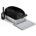 thumbnail image 3 of Kelno Cat Litter Box with Lid Scoop Mat High Wall Anti-Urine Leak Stainless Steel Litter Box, Black, 3 of 7