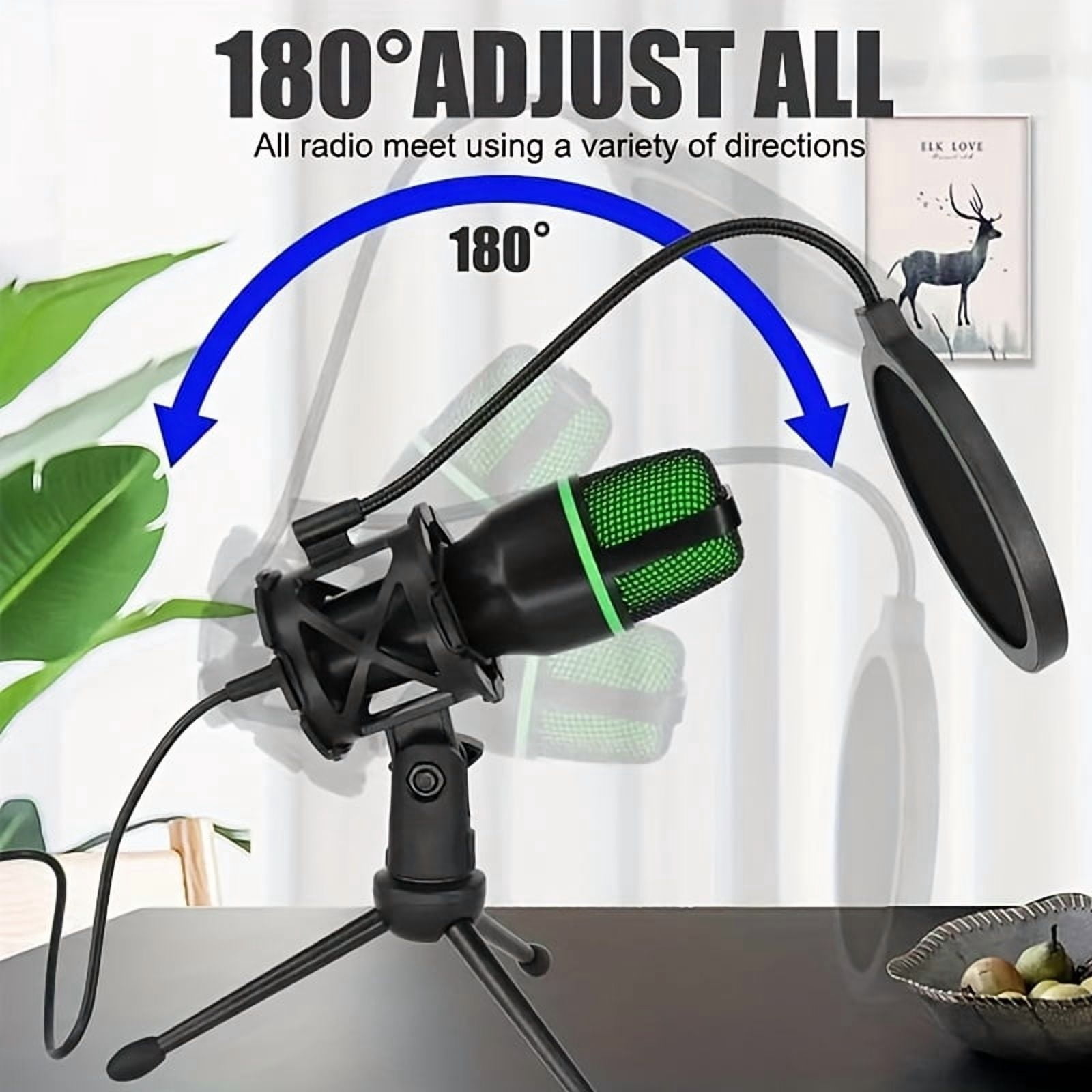 USB Condenser Microphone with Noise-Canceling, Portable Studio Recording & Streaming Mic for Gaming, Calls, Music, Compatible with PC, Laptop, Mobile Devices