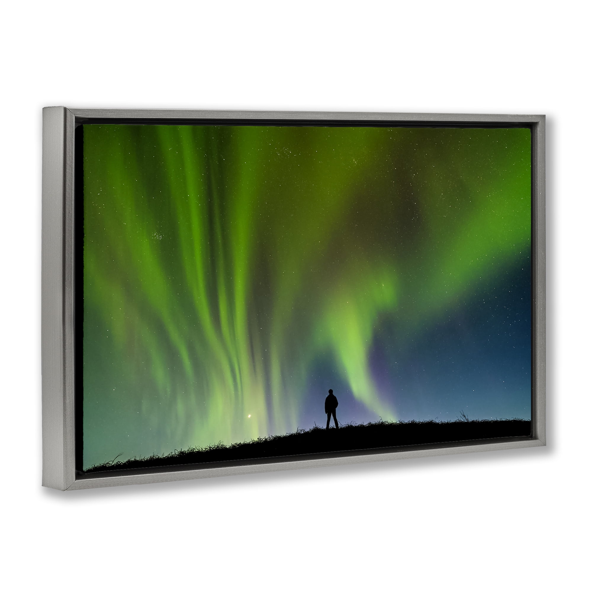 Stupell Industries Envelop Northern Lights Silhouette Gray Framed Floater Canvas Wall Art, design by Shelley Carlisle