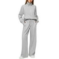 thumbnail image 2 of Huankd Two Piece Outfits Half Zip Sweatshirt Sweatsuit Lounge Sets for Women Matching Set Wide Leg Sweatpant Tracksuit Light Gray 2XL, 2 of 7