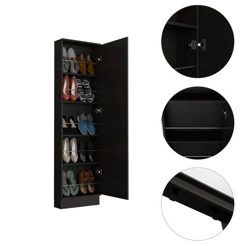 Leto XL Shoe Rack with Full-Length Mirror, Five Interior Shelves, Single-Door Cabinet