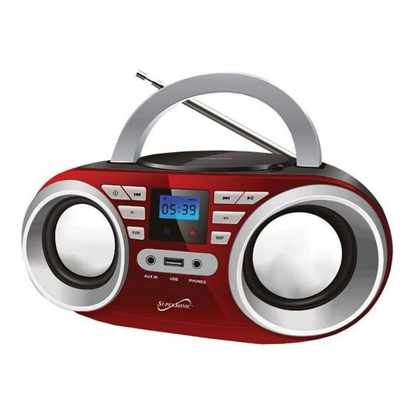 Supersonic SC-506-RED Portable MP3 & CDPlayer Audio System&#44; Red