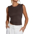 thumbnail image 2 of Womens Summer Tank Tops Crew Neck Ruffle Shirts Sleeveless Ribbed Knit Slim Fitted Tee Business Casual Blouses XL, 2 of 5