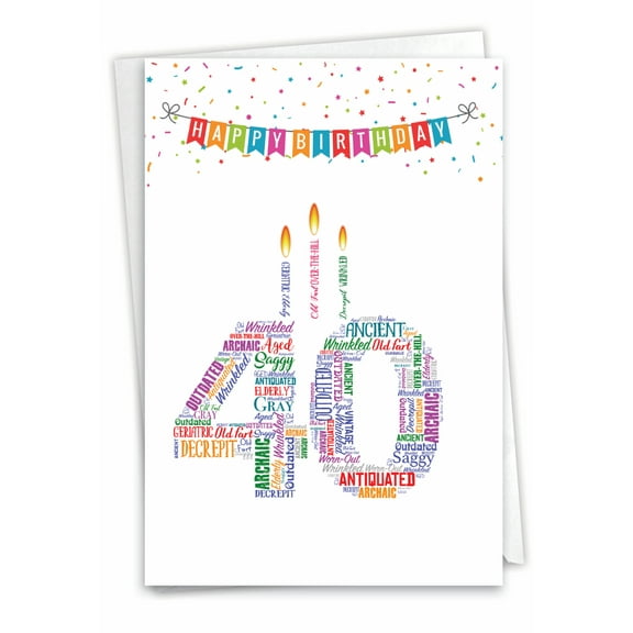 1 Funny Birthday Card with Envelope - Word Cloud Milestones 40 C3248MBG