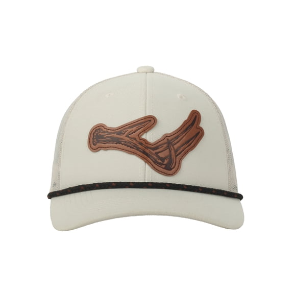 Ivory Structured 6-Panel Cap with Antler Faux Leather Patch
