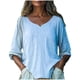 thumbnail image 2 of Ailaofu Tops for Women Cotton and Linen Brief Breathable Comfy Solid Color Short Long Sleeve Loose Casual T Shirt Blouse, 2 of 6