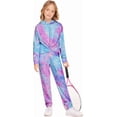 thumbnail image 3 of Oudiya Girls 2 Piece Tie Dye Sweatsuit Clothing Set Twist Front Hooded Sweatshirt and Sweatpants with Pockets, 5-6Y, 3 of 7
