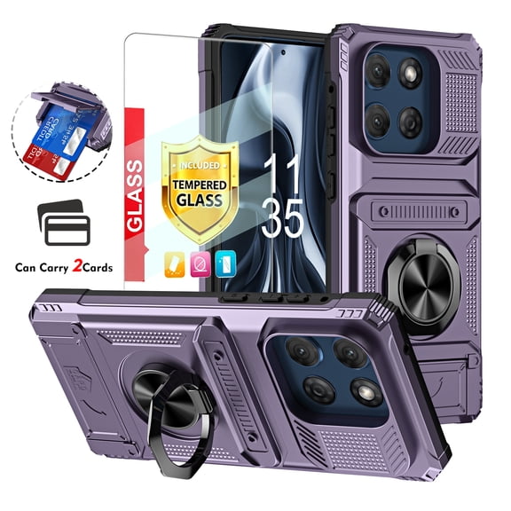 Kryonix for Motorola Moto G Stylus 2026 Case with Screen Protector,Wallet with Card Holder [Store 2 Cards]   360° Magnetic Rotated Ring Kickstand,Heavy Duty Drop Protection Phone Cover,Violet