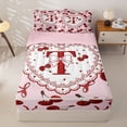 thumbnail image 3 of Homewish Kawaii Bow Letter Monogrammed T Zipper Twin Comforter Sets with Fitted Sheet and 2 Pillowcases for Girls,Cute Princess Bowknot Zipper Bedding Set,4-Piece,Pink Reversible, 3 of 6