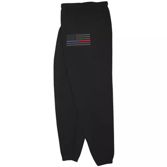 Fox Outdoor 64-74835L USA Flag/Thin Blue & Red Line Mens Sweatpant Black - L