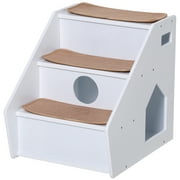 Angle View: PawHut 3-Step Pet Stairs for Dogs and Cats with Built-in House and Carpet