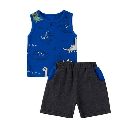

Fesfesfes Toddler Baby Boys Girls Sleeveless Cartoon Dinosaur Tops+Shorts Sports Outfits