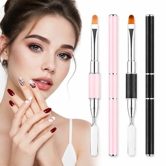 ACDANC Dual-Ended Gel Brush Set for Nail Art-2Pcs Brush and Hard Gel Brush for Polygel Extension,Nail Sculpting Tool for Salon and Diy Manicure,Black and Pink