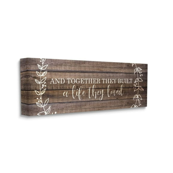 Stupell Industries Together They Built Love Wood Pattern Vines Worded Phrase Canvas Wall Art Design by Kim Allen, 10" x 24"