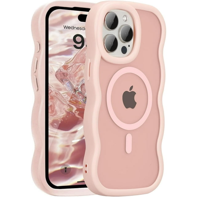 Magnetic for iPhone 14 Pro Case, Compatible with MagSafe, Transparent Wave Frame Design Case Soft Edge Cover Cute Clear Matte Shockproof Protective Phone Case