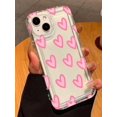 thumbnail image 2 of 1pc Love Heart Pink Clear Tpu Air Cushion Shockproof Phone Case Compatible With Iphone 15/14/13/12/11 pro max, 2 of 3