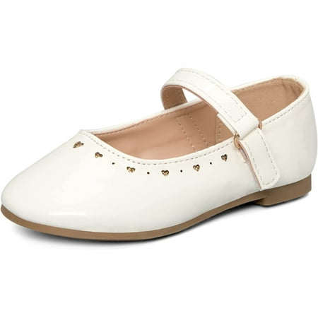 HYwys Girl s White Heart Flats Soft Mary Jane Dress Party Shoes Non Slip 11M