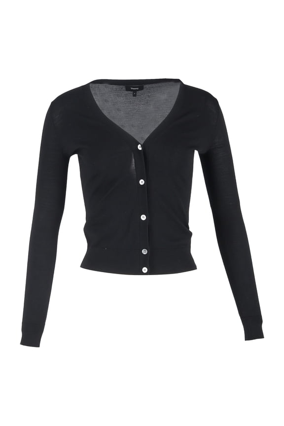 Pre-Owned Theory V-Neck Buttoned Cardigan in Black Wool