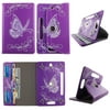 Wallet style folio for Microsoft Surface Pro 2 tablet case 10 inch Slim fit standing protective rotating for 10" universal carrying cases 10.1 PU leather cash Pocket cover Silver Butterfly Purple